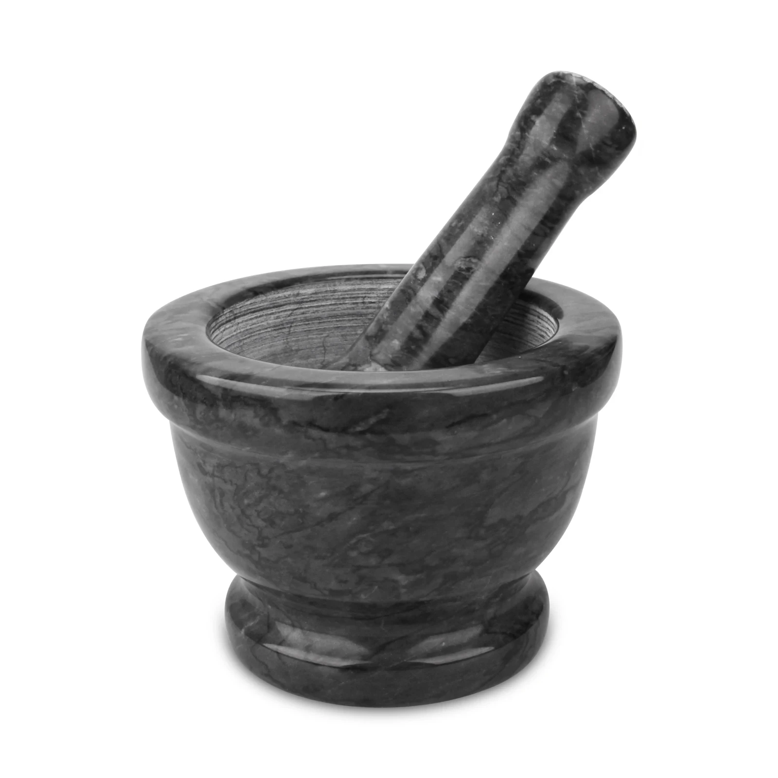 ملاط ومدقة من الرخام الأسود والرمادي D14x10cm H